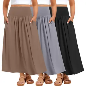3 Pack Plus Size Maxi Skirts for Curvy Women Pockets Casual Boho Summer Flowy Long Skirt a Line High Waist Dress
