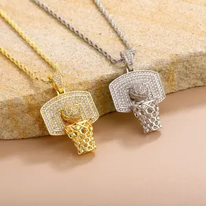 European & American Basketball Shooting Pendant, Iced Out Unisex Hip Hop Trendy Necklace Jewelry