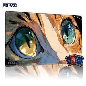 Tabby Cat Artistic Eyes 12x24inch MTG Playmat Non-Slip TCG Game Mat for Family Gatherings Gift, Painterly Cat Face with Vibrant Eyes Design