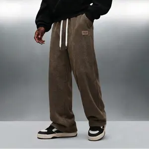 Men’s spring and autumn corduroy straight-leg pants, men’s long pants, letter-label fashion trendy casual loose sports pants