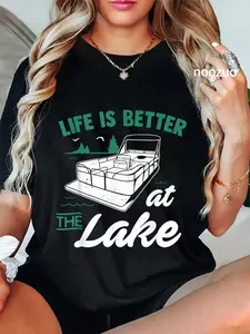 100% Cotton Life Is Better At The Lake - Pontoon Boat Gift T-Shirt T-Shirt
