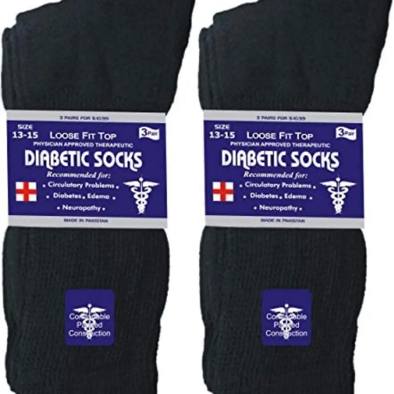 Men's Diabetic Cotton Socks Crew 12 Pairs Pack - Black, Big & Tall Men's 13-15/ Fits Men's Shoe Size 9-14 Menswear Loose