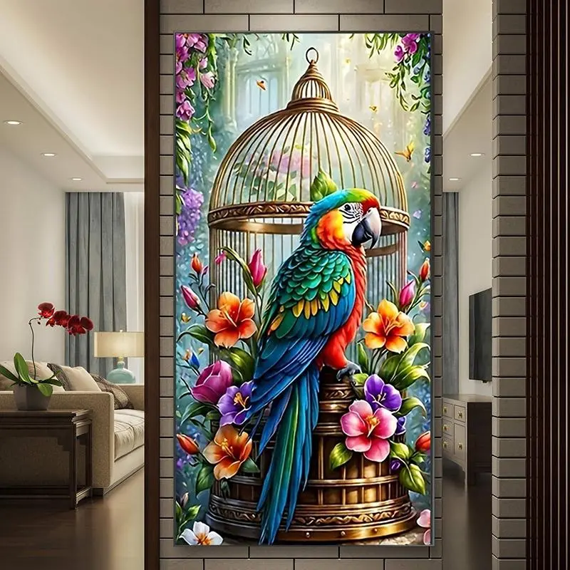 Bird in Cage Pattern DIY Diamond Arts Colorful Painting Kit without Frame, DIY 5D Diamond Arts Colorful Painting Kit, Wall Art Decor for Home, Diamond Painting Kits, Handicraft