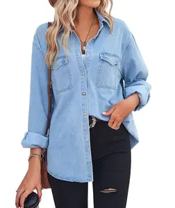 Chouyatou Women's Spring Long Sleeve Denim Jean Shirts Button Down Shirt Business Casual Tops Chouyatou Women's Spring Long Sleeve Denim Jean Shirts Button Down Shirt Business Casual Tops