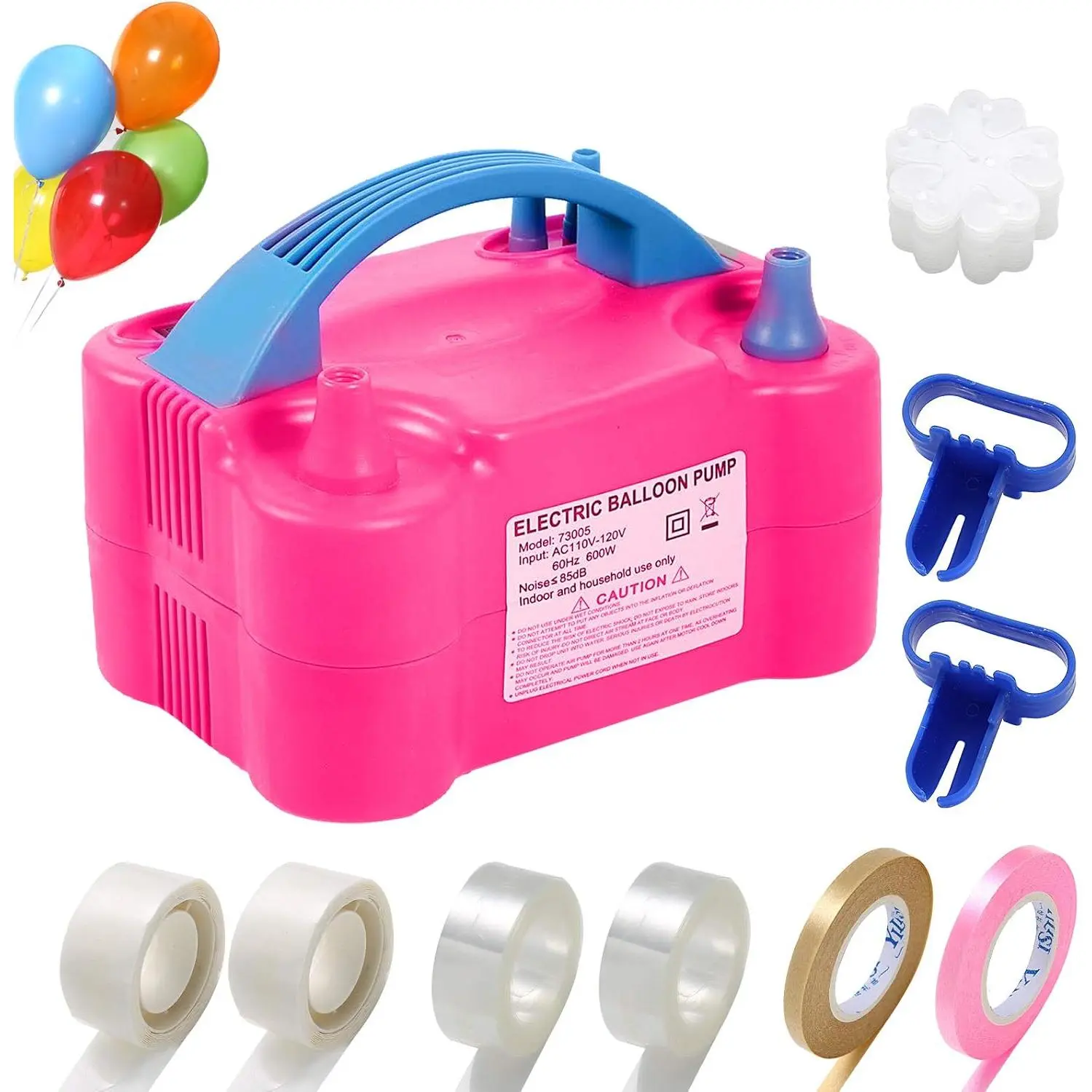 Electric Balloon Pump,110V 600W Portable Dual Nozzle Quick-Fill Balloon Inflator/Blower with Extra Accessories for Party Decoration