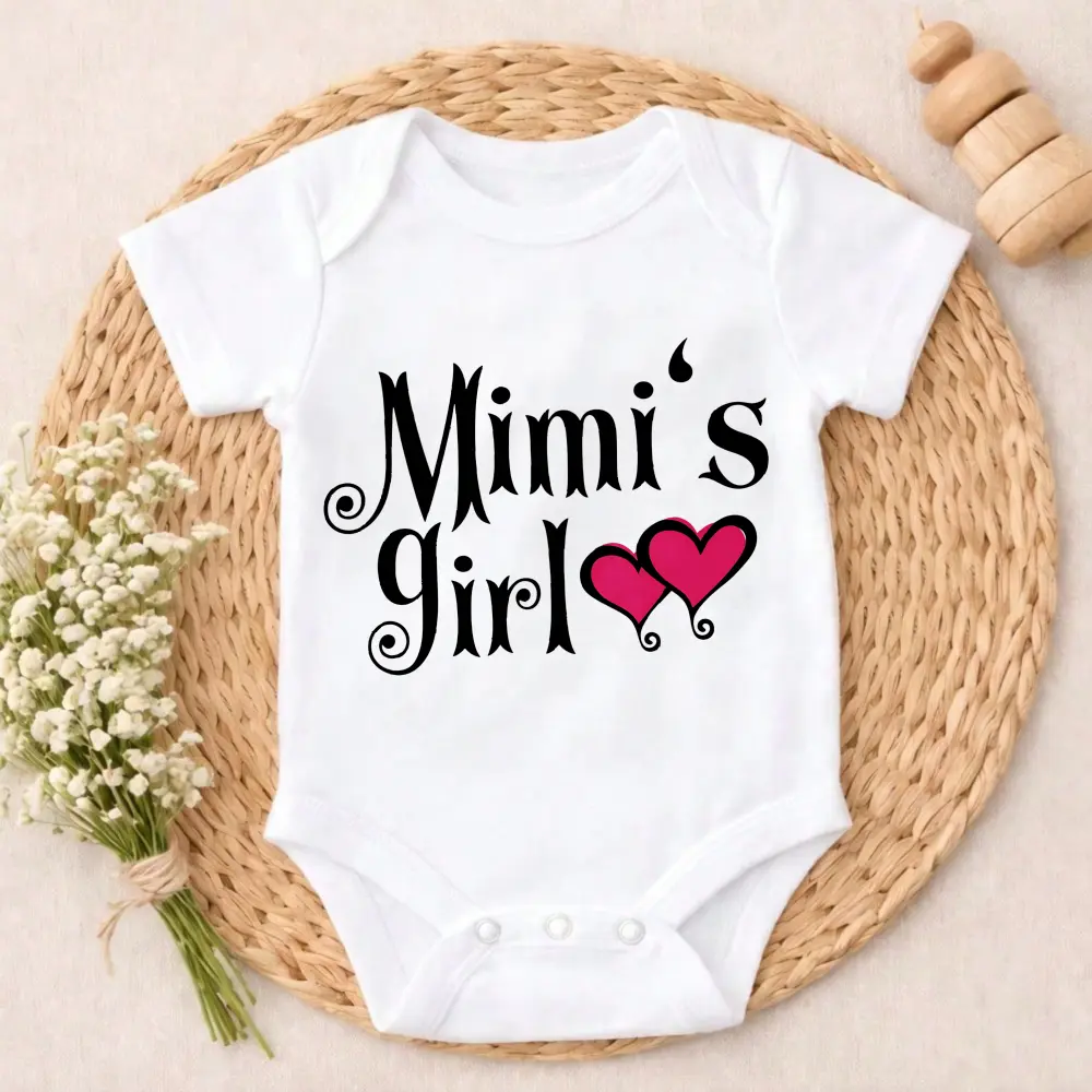 Premium Cotton Baby Bodysuit Mimi's Girl Heart Print 100% Pure Cotton Non-Irritating Snap Closure Breathable Stretchy Perfect For Gifting & Everyday