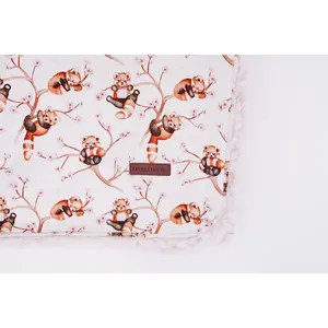 OAKLYNN EMF-Blocking Plush Blanket - Cherry Blossom Pandas Design - Silver Infused Bamboo Fabric - Protective & Comfortable for Kids - 30” x 40” Ultra Soft Plush Blanket