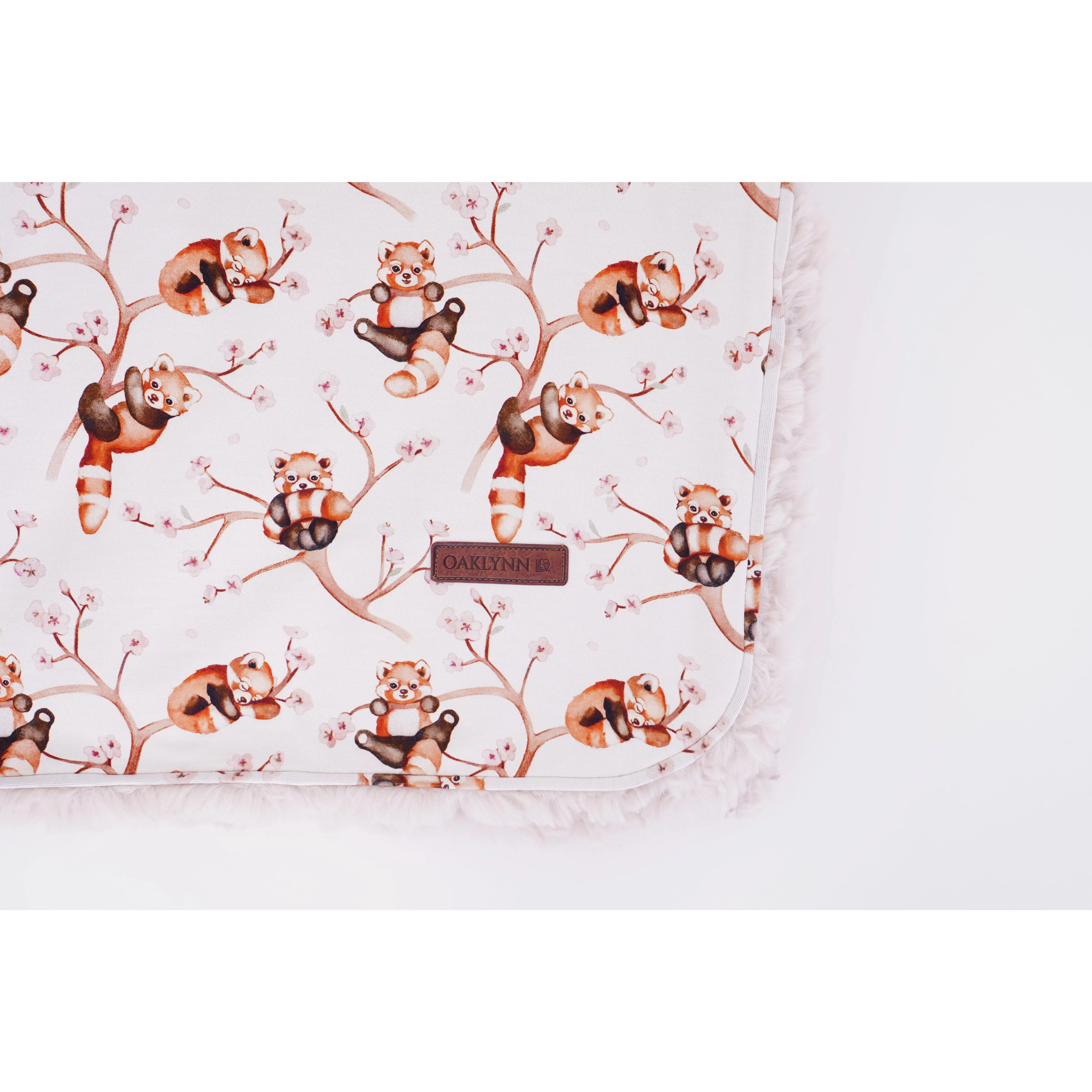 OAKLYNN EMF-Blocking Plush Blanket - Cherry Blossom Pandas Design - Silver Infused Bamboo Fabric - Protective & Comfortable for Kids - 30” x 40” Ultra Soft Plush Blanket