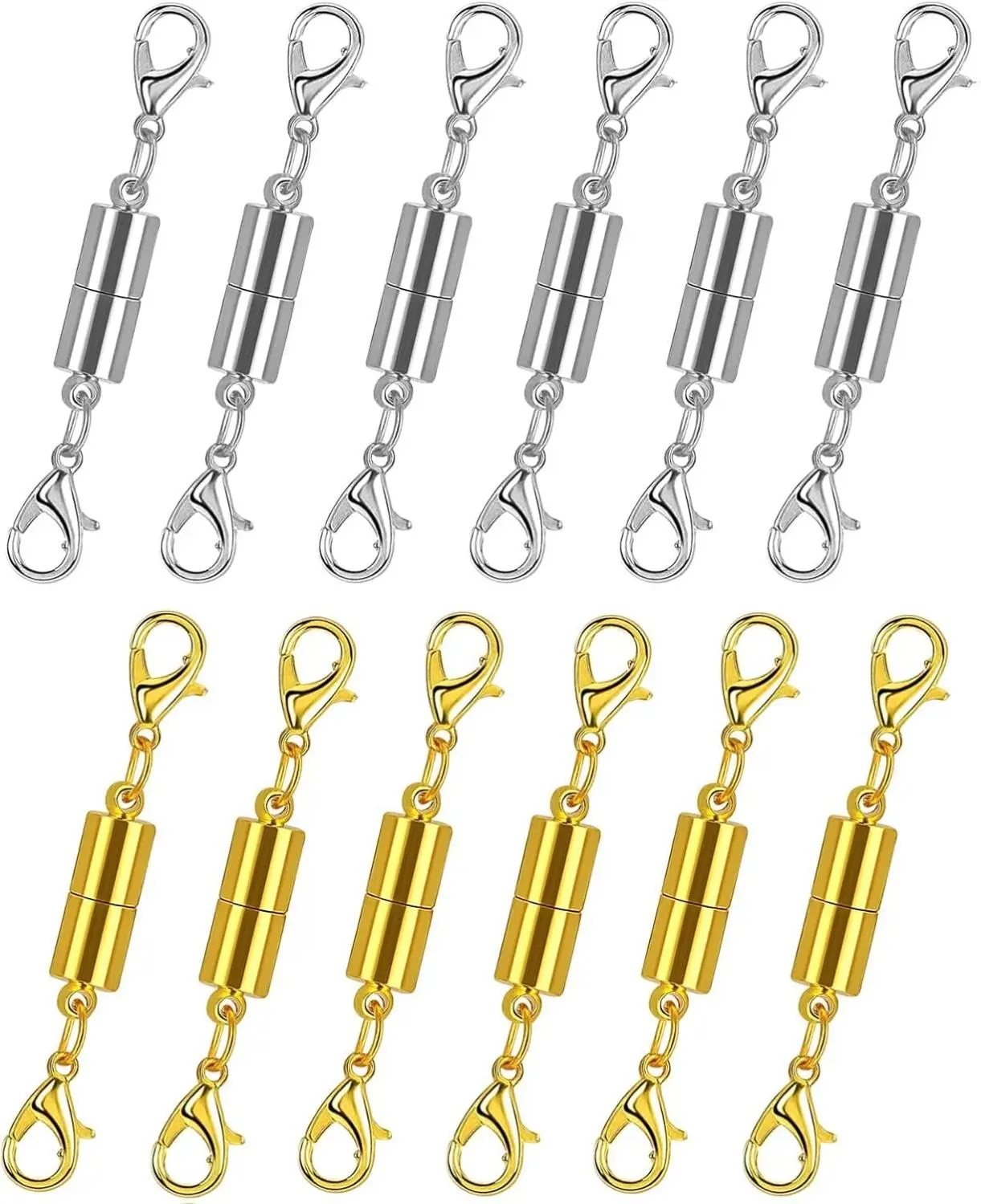 [New Deal] 12 Pack Magnetic Necklace Clasps and Closures. Necklace Jewelry Extender with Strong Magnet. Magnetic Necklace Clasp for Jewelry Necklace Bracelet Making. Gold and Silver Plating (Regular), Jewelry Making