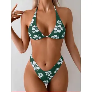 Ladies' Sexy Printed Split Bikini Pleated Bikini Beach Women's Swimsuit，Trendy Elegant Bikinis Set