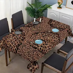 Hiphop Leopard Print Tablecloth Set, Fabric, Suitable for Dining Tables, Tea Tables, TV Stands, Picnic Mats, Home & Party Use