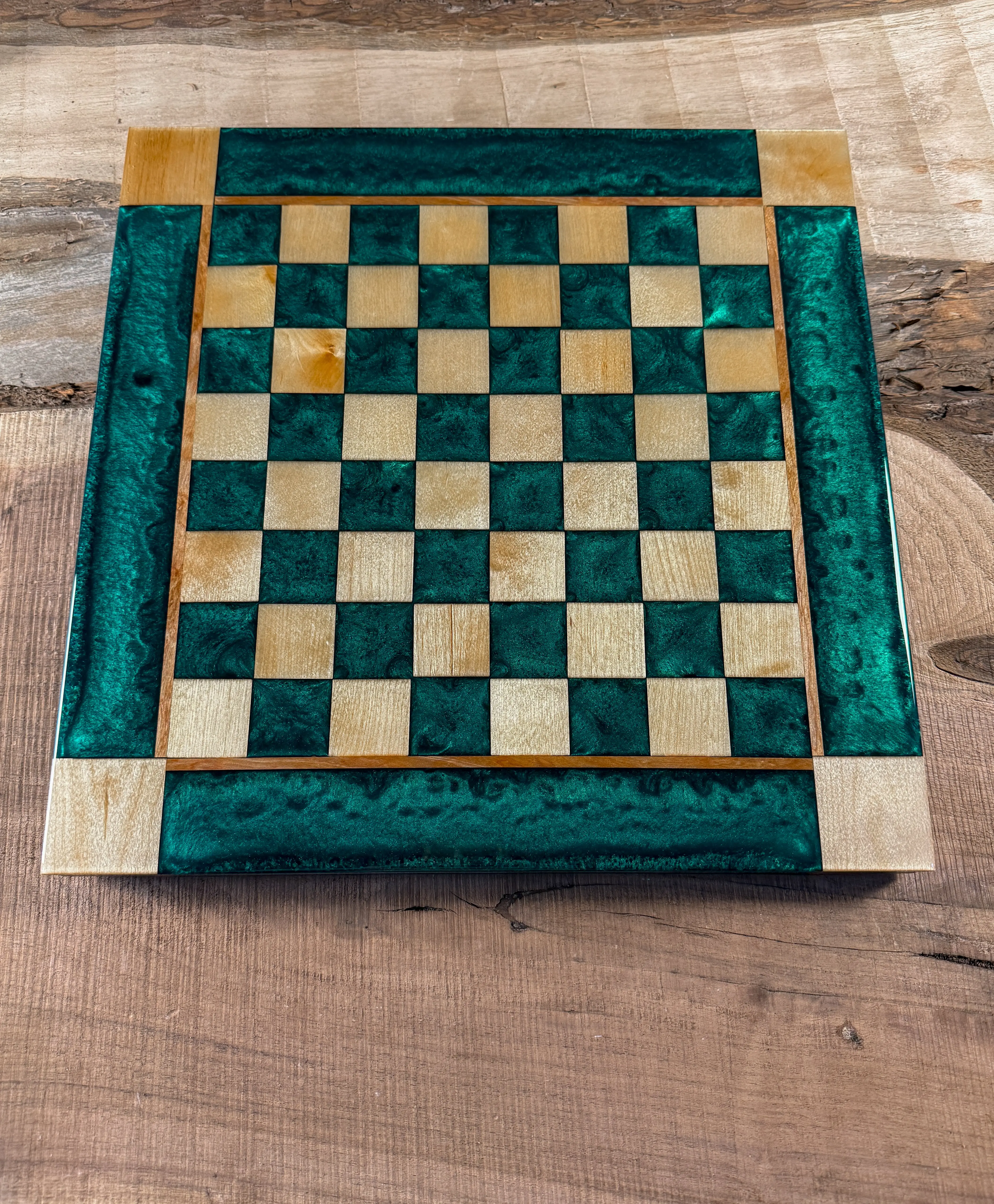 Emerald Green Maple Wood Chess Board (Chess Set Included)