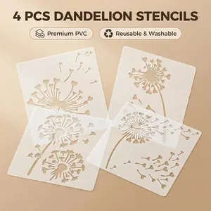 4-Piece Dandelion Template Set, Ideal for Spring Nature-Themed Projects, Reusable Plastic Templates for Hand-Drawing & Decoration