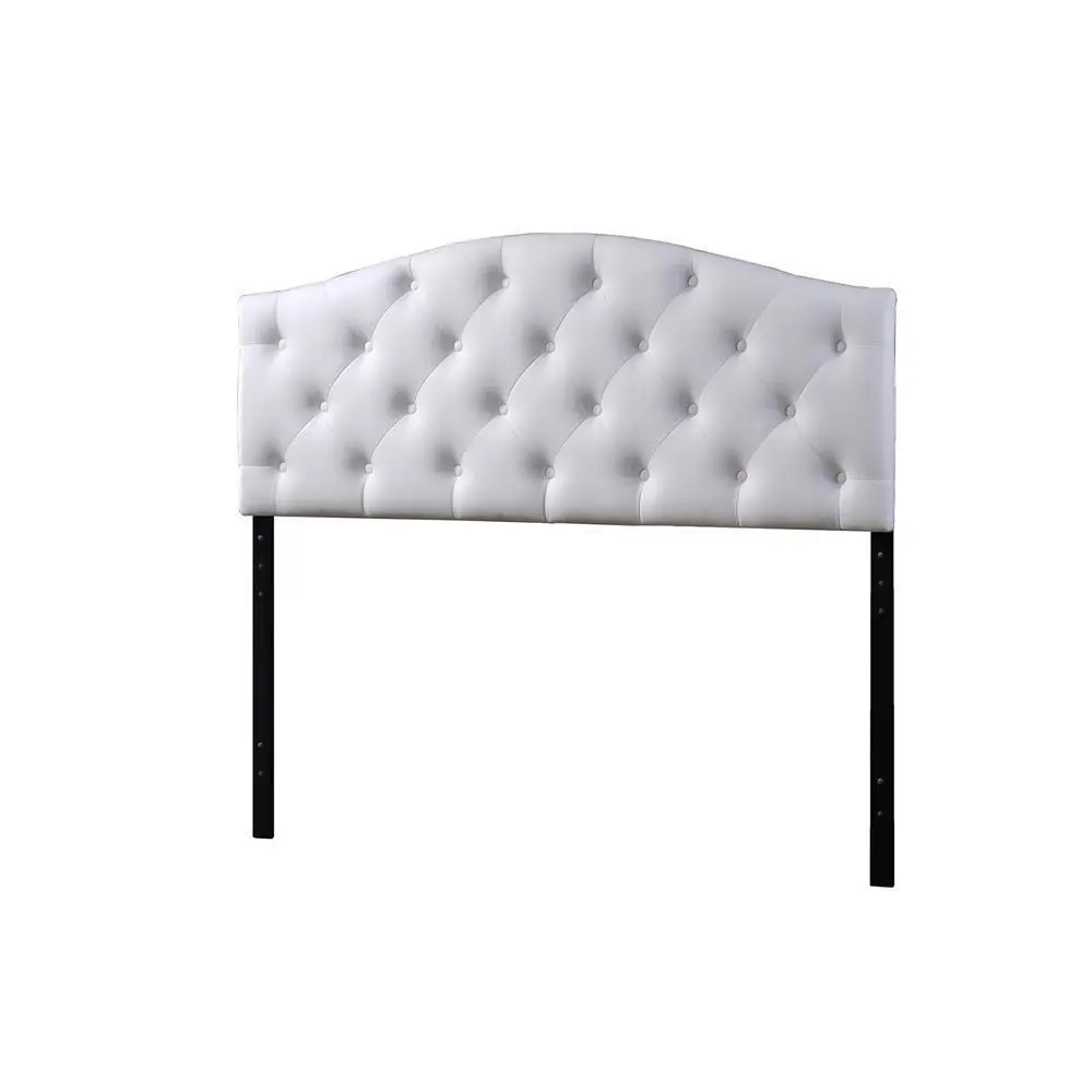 Myra Modern and Contemporary Queen Size White Faux Leather Upholstered Button-tufted Scalloped Headboard