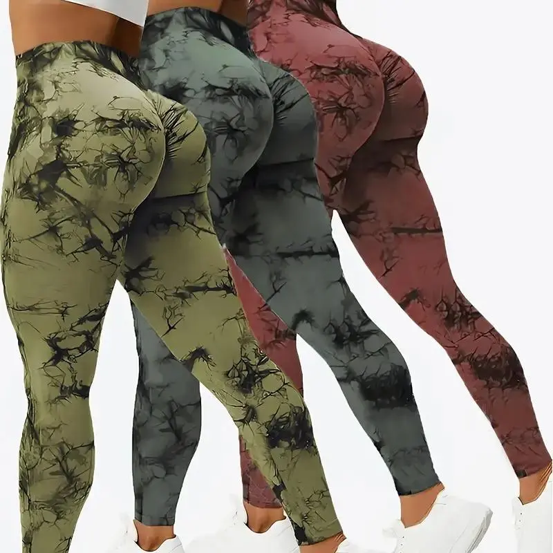 Women's Seamless Tie Dye Spandex Leggings, High Waisted Tummy Control Yoga Pants with Scrunch Butt Lift, No Front Seam Quick-Dry Fabric, Leggings Tummy Control, Athleisure Gym Clothes, Athletic Stretchable, High Waist Sportswear, Scrunch Leggings