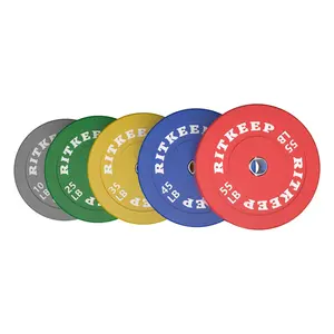 RitKeep 2" Standard Bumper Plates, Natural Rubber Weight Plates for Home Strength Training, Color Coded Barbell Weights Set with Embossed Marking