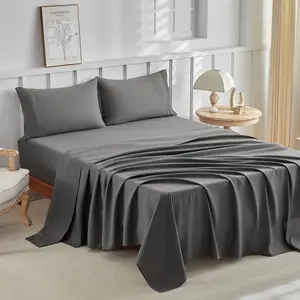 Tokokimo Luxury Hotel Collection California King Sheet Set - 4-Piece Ultra-Soft Microfiber, Extra Deep Pocket, Fitted Sheet with Double Side Pockets, Breathable, Wrinkle & Fade Resistant, Grey
