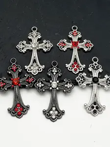 1pc Antique Silver Color Tone Cross Charms Religious Faith Alloy Rhinestone Big Pendants for Necklace Jewelry Making Findings