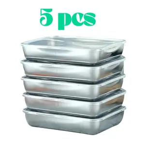 5-Pack Premium Stainless Steel Food Storage Boxes Set, Alert! Remove thin plastic film from Stainless Steel Food Containers First, Leakproof Containers with Flexible Lightweight Clear Lids, Fridge Organizer, Transparent Plastic Lids for Fridge & Picnics