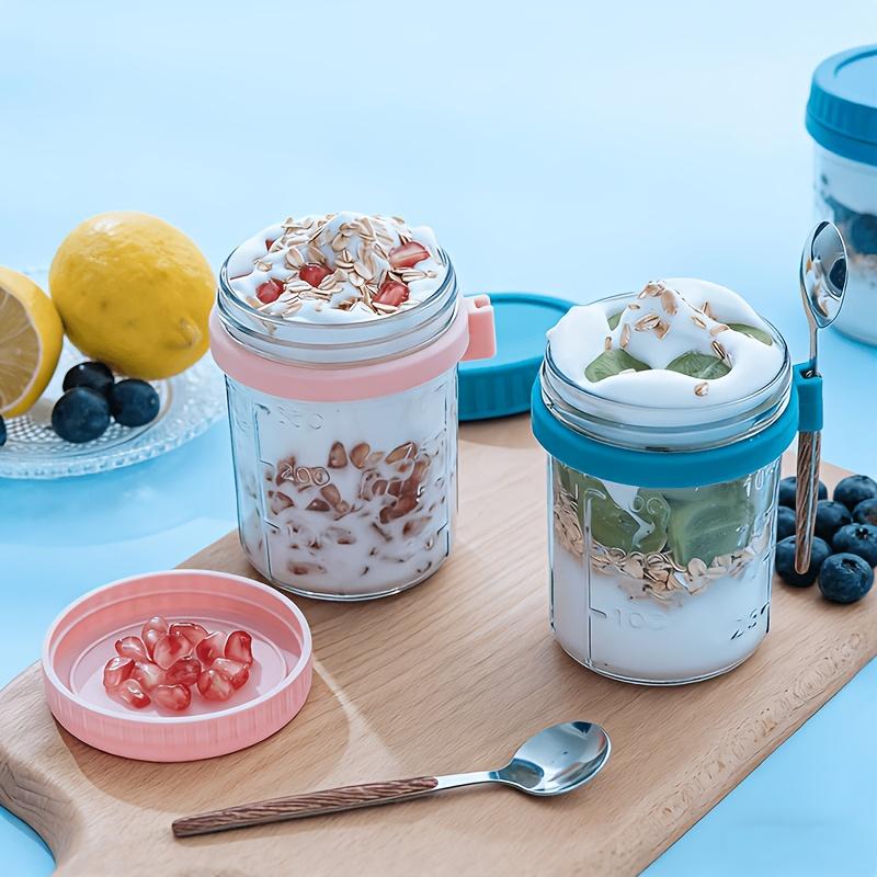16oz Glass Overnight Oats Mason Jars - Airtight Food Cover Containers with Spoons for Camp Kitchen Meal Prep, Hiking, Kitchen Enthusiasts’ Cereal & Yogurt Storage (Maintains Freshness), Overnight Oats Jars, Airtight Lid, Cereal And Yogurt Storage