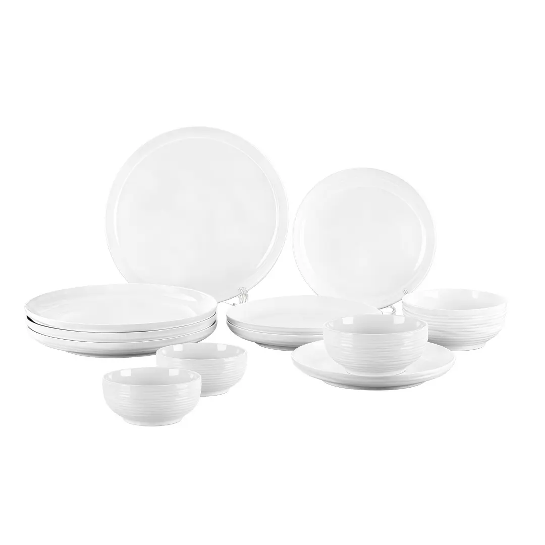 White Ceramic 10-Piece Dinnerware Set - Ribbed 15.2 oz Bowls & 8 in Plates, BPA-Free for 1-5 People, Side Dishes & Brunch