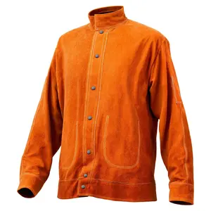VEVOR Leather Welding Jacket,  , Heavy Duty Cowhide Flame Resistant Welding Coat, Waterproof Heat-Resistant Safety Jacket with 4 Pockets & Adjustable Cuffs for Welders Steelworks - L Size