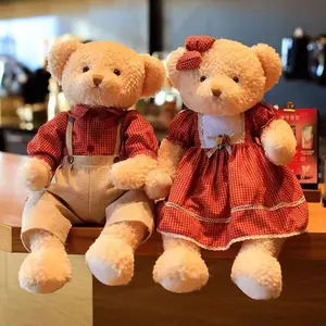 Teddy Bear Plush Toy 25.59in, Vintage Couple Bears Wearing Dresses, Birthday Party Decor, Wedding Gift, Creative Engagement Present