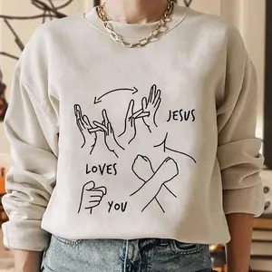 Jesus Loves You ASL Sign Language Sweatshirt, Christian Faith Sweater, Trending Unisex Apparel, Comfortable Oversized Outfit, Streetwear, Trendy