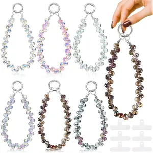 6 count  Phone Charm Strap Sparkling Beaded Lanyard Phone Wristlet with 6 Pads Bling Beaded Cell Phones Keychains Camera Wrist Strap Lanyard Girl Bags Decor Accessories