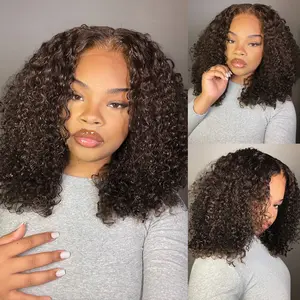 BangJazz Brown Short Kinky Curly Ready To Wear Glueless Wigs Pre Cut Lace Bleachde Konts Closure Wigs Human Hair Wig Lace Front Wigs Pre Plucked For Women