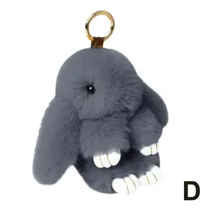 Cute Long Ear Bunny Keychain Real Mink Fur Rabbit Doll Charm Toys Ornament Keyring Jewelry Pompom Pendant Gifts Handbag Plu C9M0