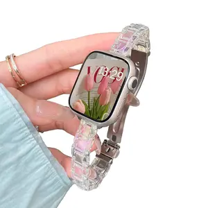 2026 Slim Laser Cut Clear Transparent Apple Watch Band, Colorful Thin Bracelet in 38/40/41/42/44/45/46/49mm, Fits Series1-11, SE3 & Ultra1/2/3, Trendy Stylish Wrist Strap for Women Daily Outfit Matching