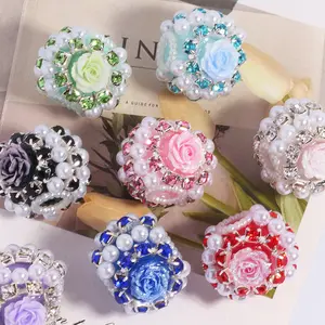 8 Pieces of Rose Flower-shaped, Heavily Embellished, Exotic Style, Straight-hole Loose Beads for DIY Mobile Phone and Keychain Accessories.