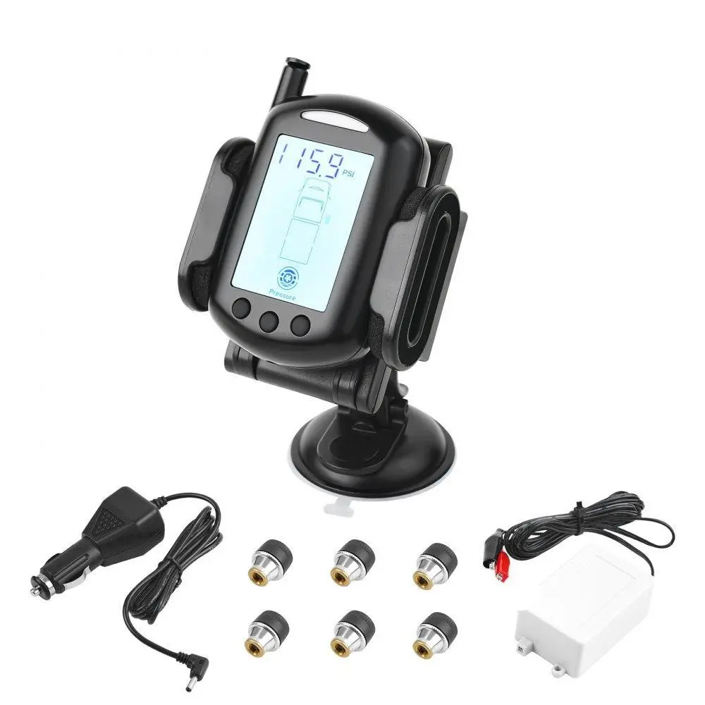 【Auction】VEVOR Vehicle Tire Pressure Monitoring System - RV Accessory for RVs, 6 Brass Stem Sensors, Rechargeable Battery, Waterproof, Real-Time +/-0.3 Bar/0-199 PSI/0-16 Bar Precision, DC Power, 7 Types of Abnormal Alerts