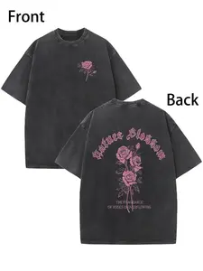 Vintage Japanese Batik Print T-Shirt - Heavyweight 230gsm Cotton Tee with Rose Floral Design, Double-Sided Washable, Casual Summer Top for Men