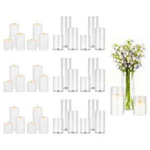 VEVOR Pillar Candles and Glass Vases Set 36 Pcs, Clear Cylinder Hurricane Candle Holders for Wedding Centerpieces, Tall Vase for Table Decor, Wedding Party, Thanksgiving, White (2.56x 4.7, 5.9, 7.9)VEVOR Super Brand Day