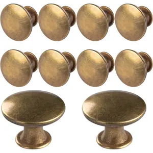 10 Pack Brass Round Antique Brass Kitchen Cabinet Knobs Cupboard Door Knobs Drawer Handle Pulls Dresser Knobs with 11 Pcs Screws for Bathroom Drawer Door Hardware