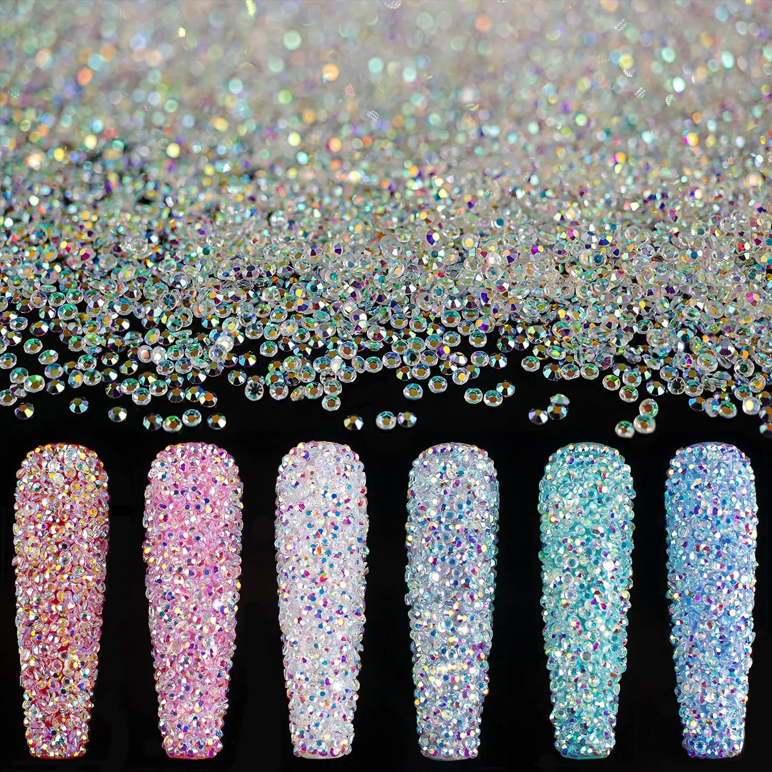 15,000pcs 1.2mm Iridescent AB Flatback Glass Nail Rhinestones, Ultra Mini Pixie Crystals, DIY Bedazzling Rhinestones for Nail Art, DIY Makeup, Bling Rhinestone Kit, Ab Iridescent Coat Nails Art