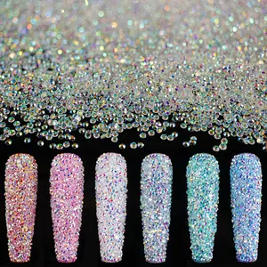 Tiny Nail Rhinestones, 15000PCs 1.2mm Ultra Mini AB Iridescent Glass Crystals, Large Pack with Multiple Bags to Sort Easily, Long-Shine Nail Art Manicure Micro Dust Glitter Caviar Bead Sugar Gems for Wide Uses