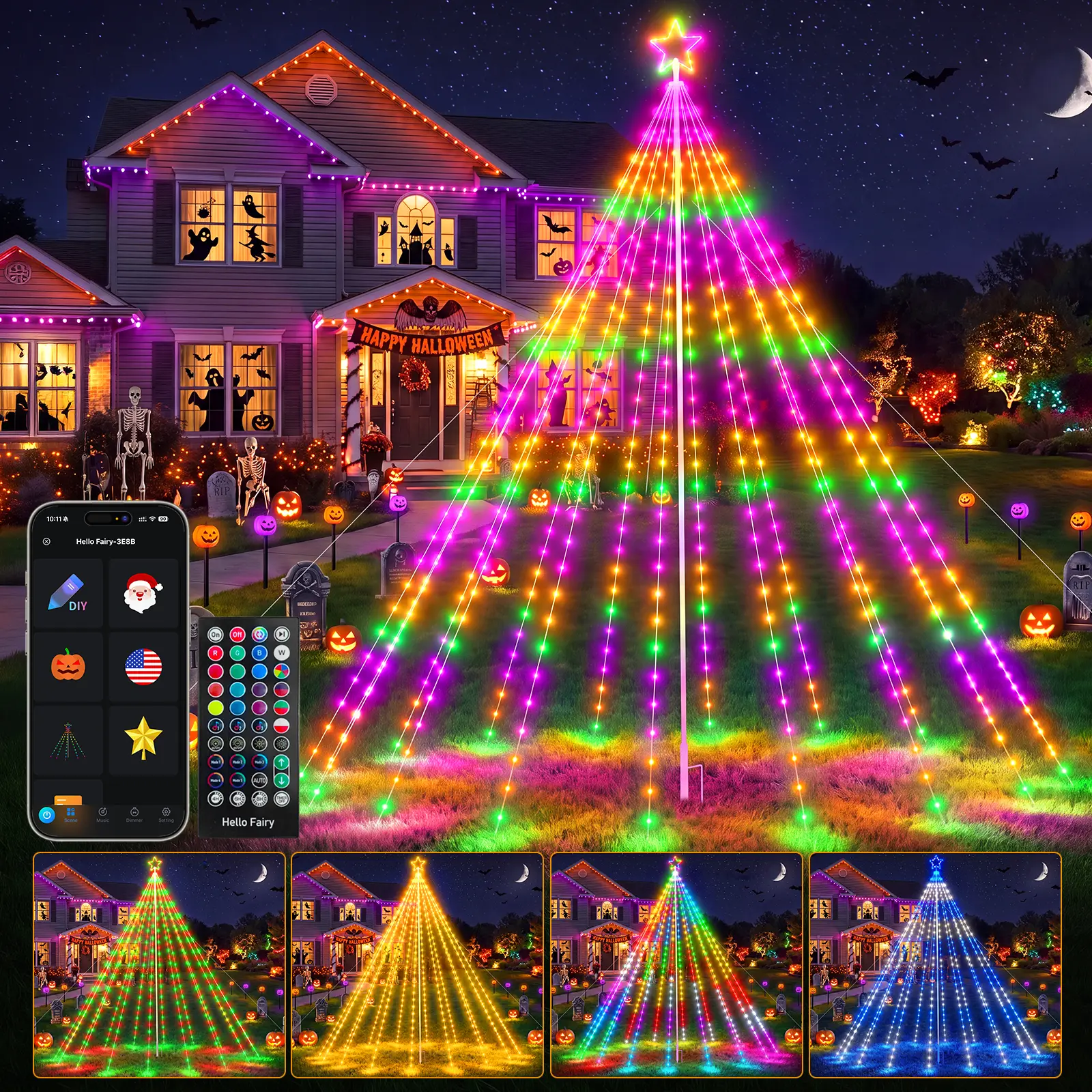 Avatar Controls 12/14FT Smart Outdoor RGB Christmas Star String Lights with Pole, 740 LEDs App & Remote Control, DIY Color Changing, Music Sync, Timer, Waterproof Large Holiday Yard Decorations for Lawn, Patio & Roof Outdoor Decorative