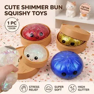 Cute glitter squishy bun toy to squeeze away stress while working or studying!