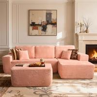 Pink Plush Corduroy Right Chaise
