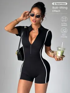 Tummy Control Bodycon Yoga High Waist Jumpsuit Sporty Striped Activewear Romper