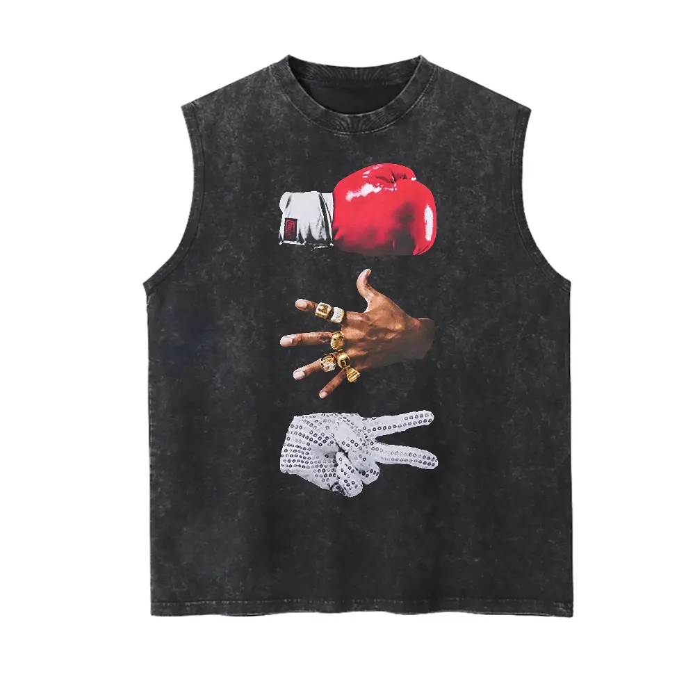 Men's Vintage Tank Top with Boxing Graphic Print | Soft Heavyweight Cotton, Distressed Streetwear Style with Good Drape, Menswear, Fashion Apparel, Clothes, High Gsm Cotton, Boxing Legend Graphic Vests, Multi-Size, Loose-Fit, Garment-Wash