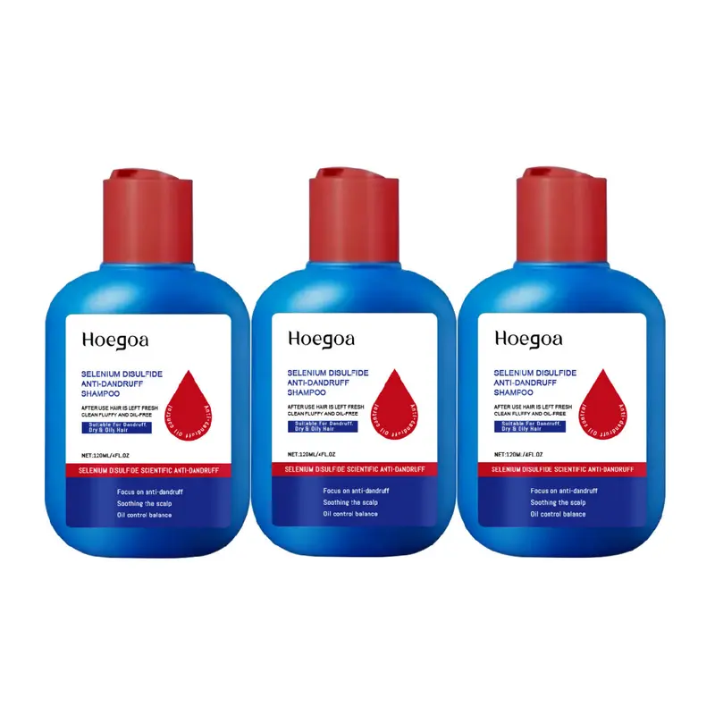 HOEGOA Selenium Disulfide Hair Care Shampoo 3 Bottle Set: Anti-Dandruff Anti-Itch Oil Control Refreshing Scalp Cleanser Shampoo 120ML X 3 for Men and Women, Gentle Comfort Cleansing Conditioner Haircare