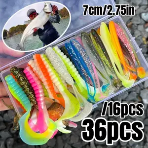 36pcs/16pcs Mixed Color Imitation Lures, Mixed Color Curl Tail Soft Baits for Fishing, Fishing Lure Set, Suitable for Saltwater, Freshwater, Lure Fishing, Outdoor Fishing
