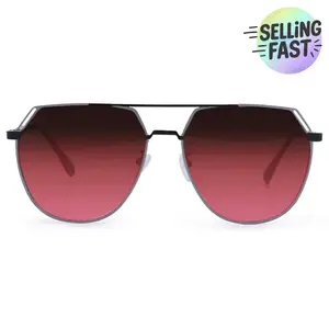 Farrah - Black Frame Ruby Lens Square Aviator Sunglasses Farrah - Black Frame Ruby Lens Square Aviator Sunglasses