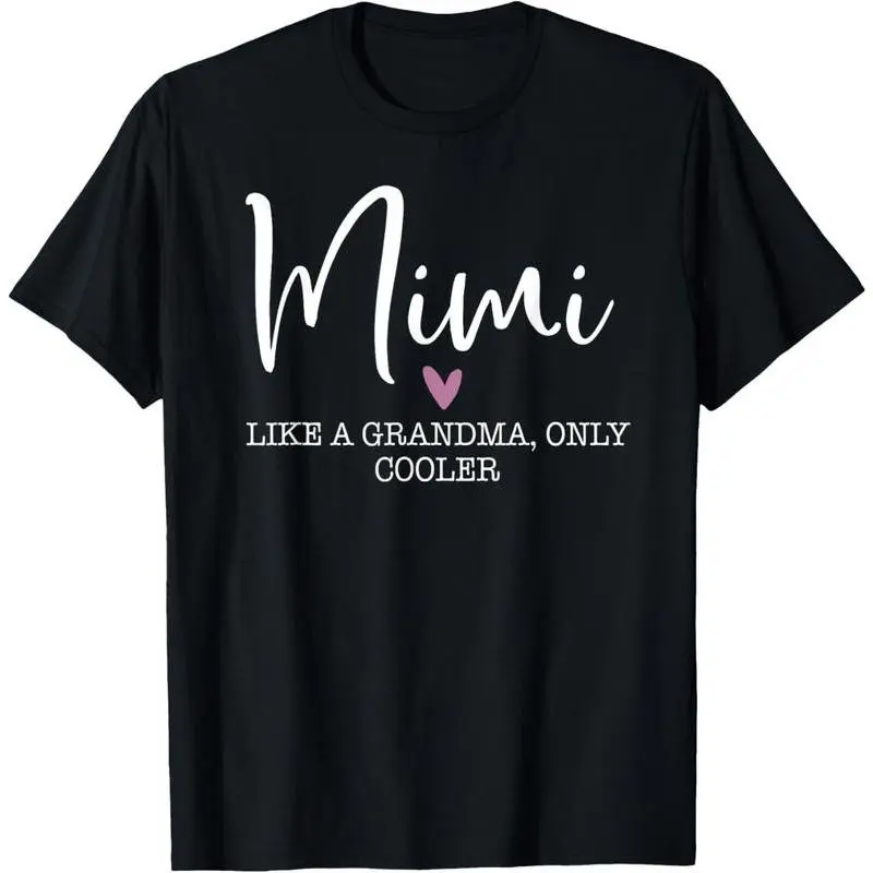 Classic Fit Graphic T-Shirt for Mimi, Lightweight 100% Cotton Round Neck with Cooler Than Grandma Heart Print, Short Sleeve Double-Needle Bottom