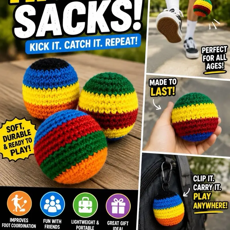 Knit Footbag Hacky Sack - Assorted Colors, Sports & Outdoor Ball for Juggling Fun Games