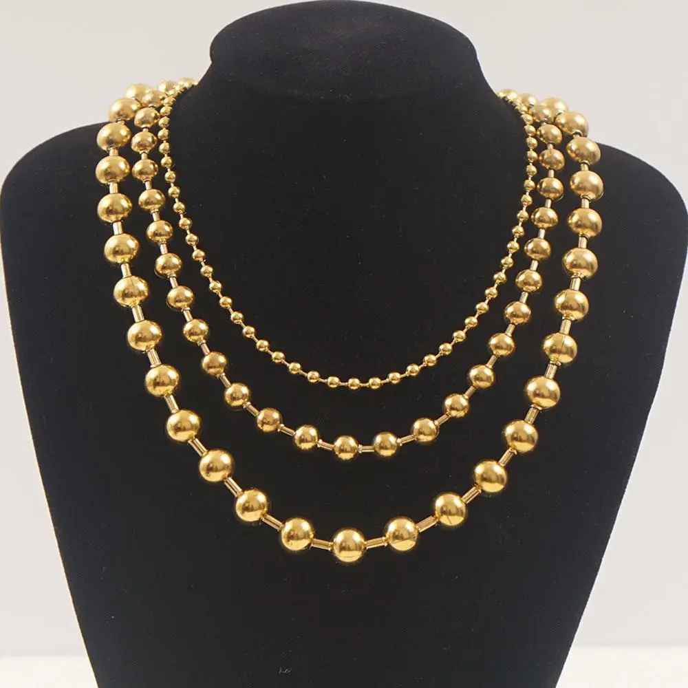 3/6/8mm Ball Bead Necklaces Stainless Steel For Women Gold/Silver Color Metal Big Bead Chain Choker Men Jewelry Accessories